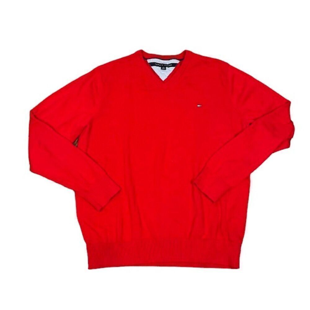 Tommy Hilfiger Men's 100% Cotton‎ V-Neck Sweater Red Size Large